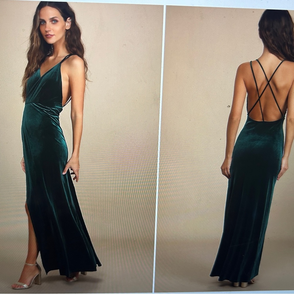 Lulus Whimsical Romance Emerald Green Velvet Faux -Wrap Maxi Dress